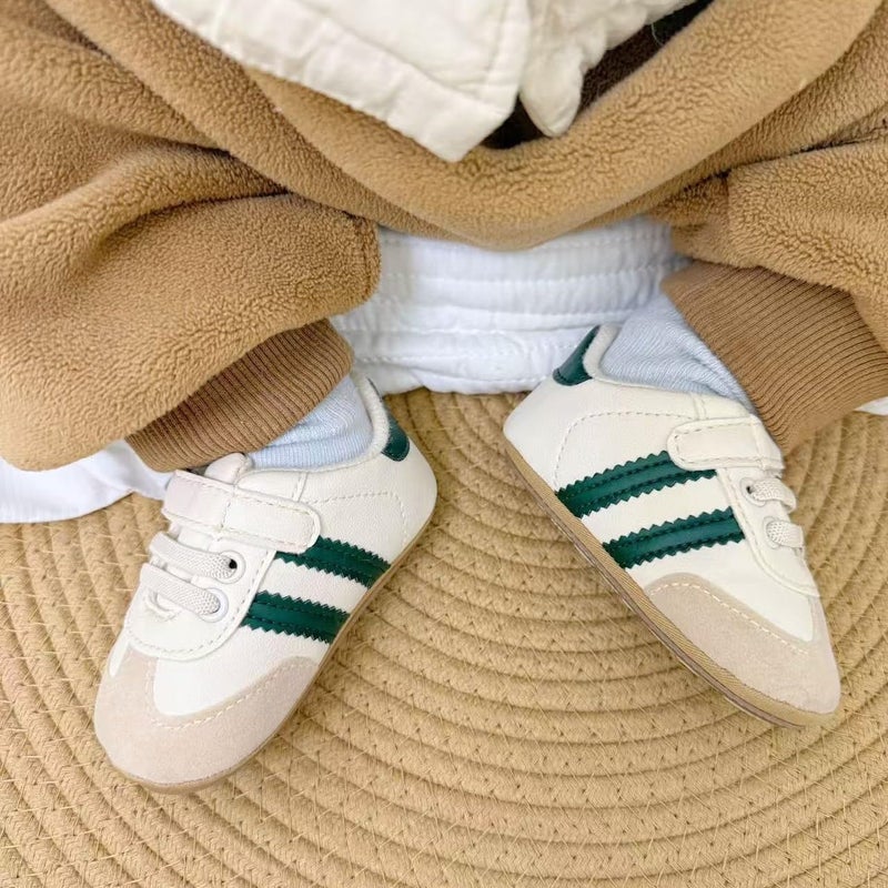 TsQiiane Newbron Baby Boys Girls Retro Sneakers Pu Leather Rubber Sole Walking Shoes Toddler Non-slip First Walkers Infant Slippers Crib Shoes(6193/green 1) - Image 2