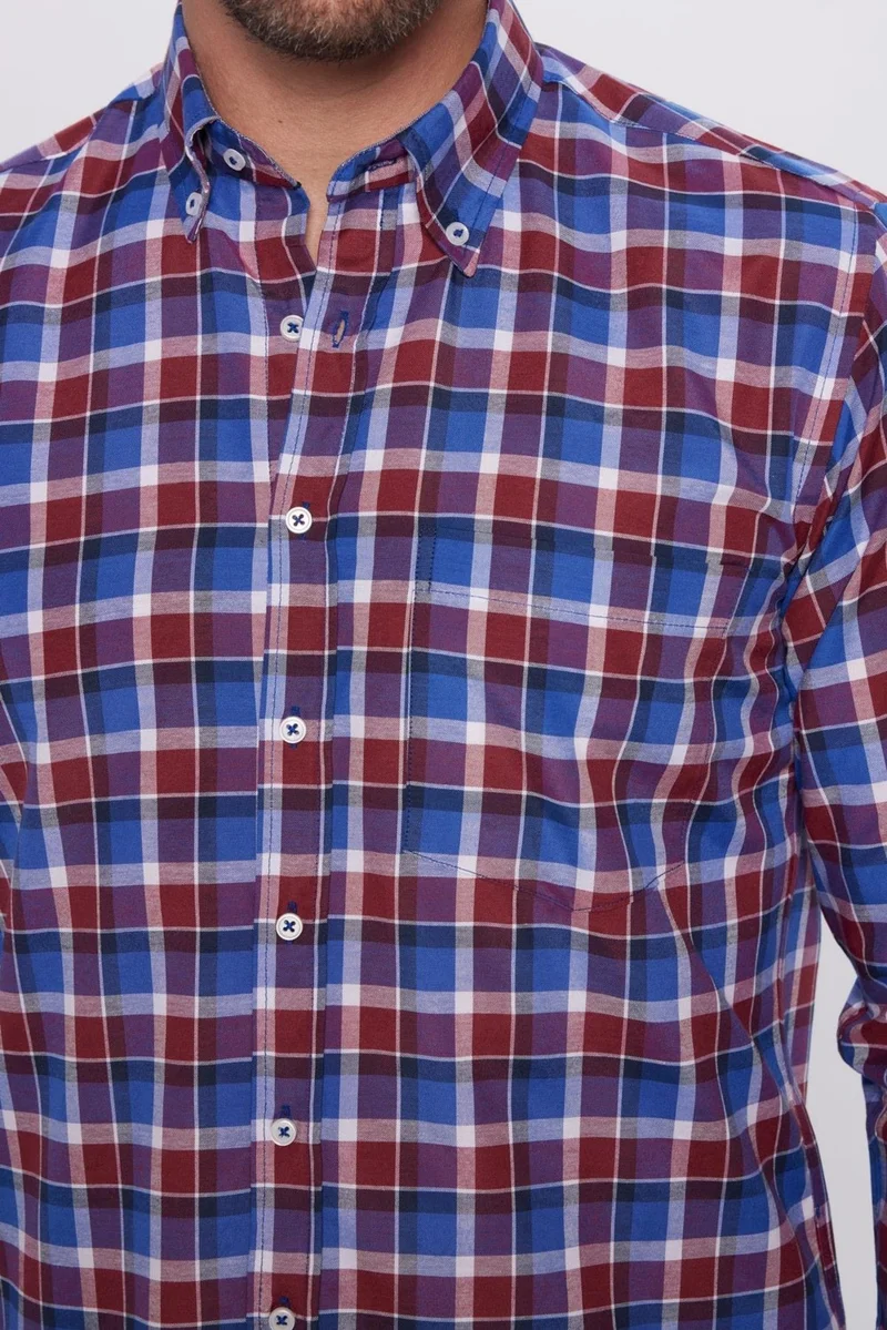 Tudors Men's Classic Fit Regular Cut Cotton Single Pocket Checked Button-Down Collar Shirt