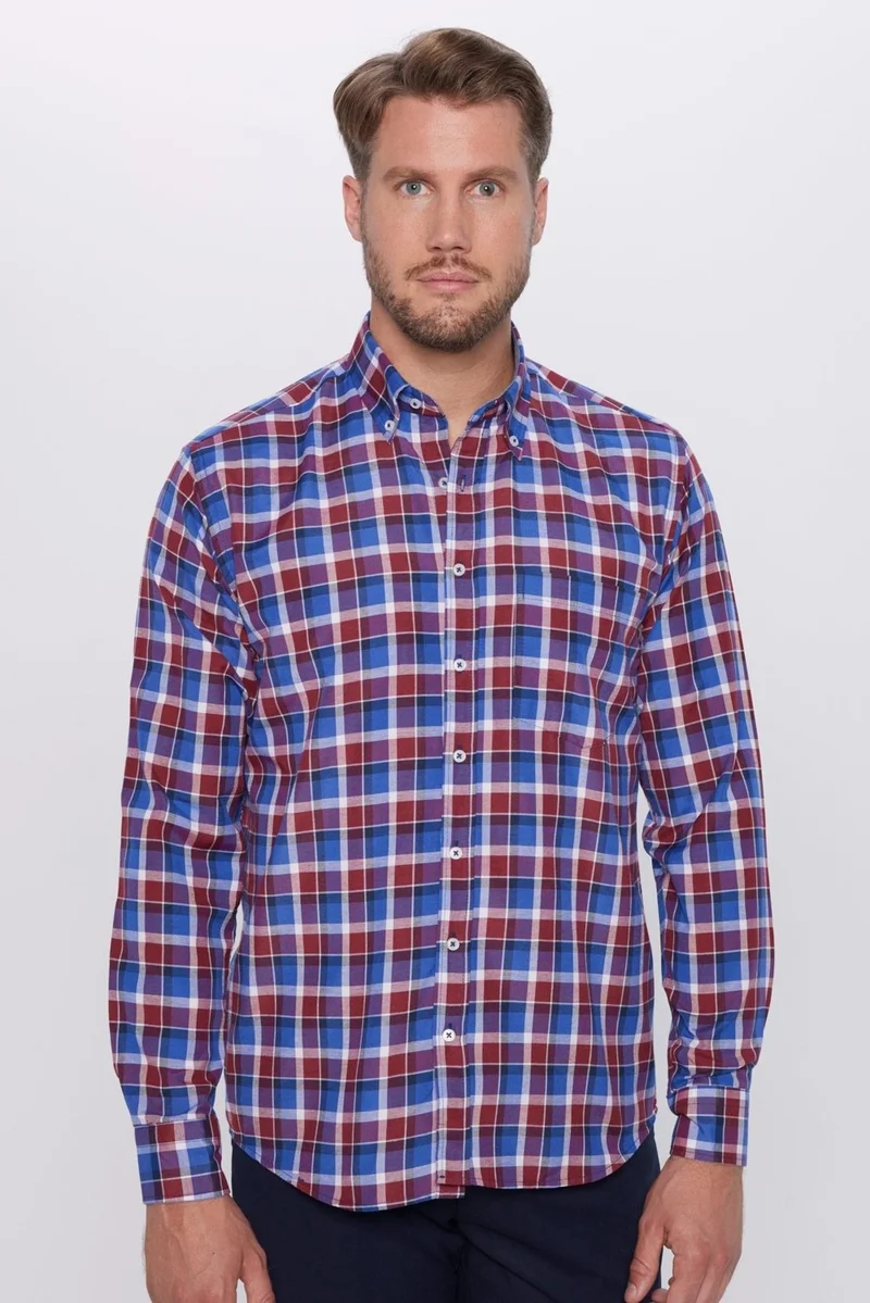 Tudors Men's Classic Fit Regular Cut Cotton Single Pocket Checked Button-Down Collar Shirt