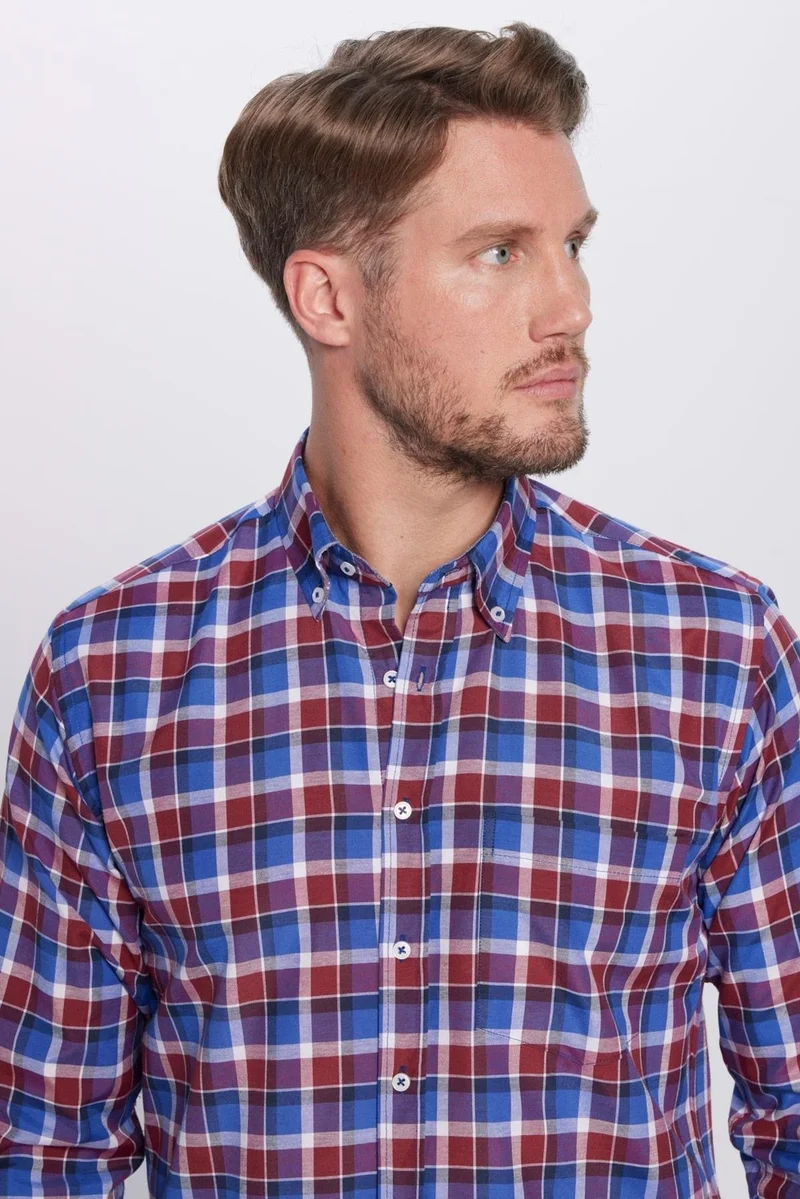 Tudors Men's Classic Fit Regular Cut Cotton Single Pocket Checked Button-Down Collar Shirt