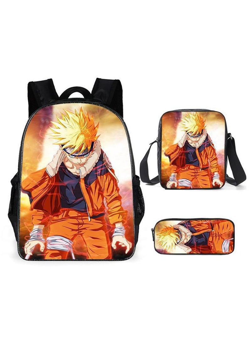 Naruto Cartoon Anime Student Backpack Three-Piece Set 29*42*16cm
