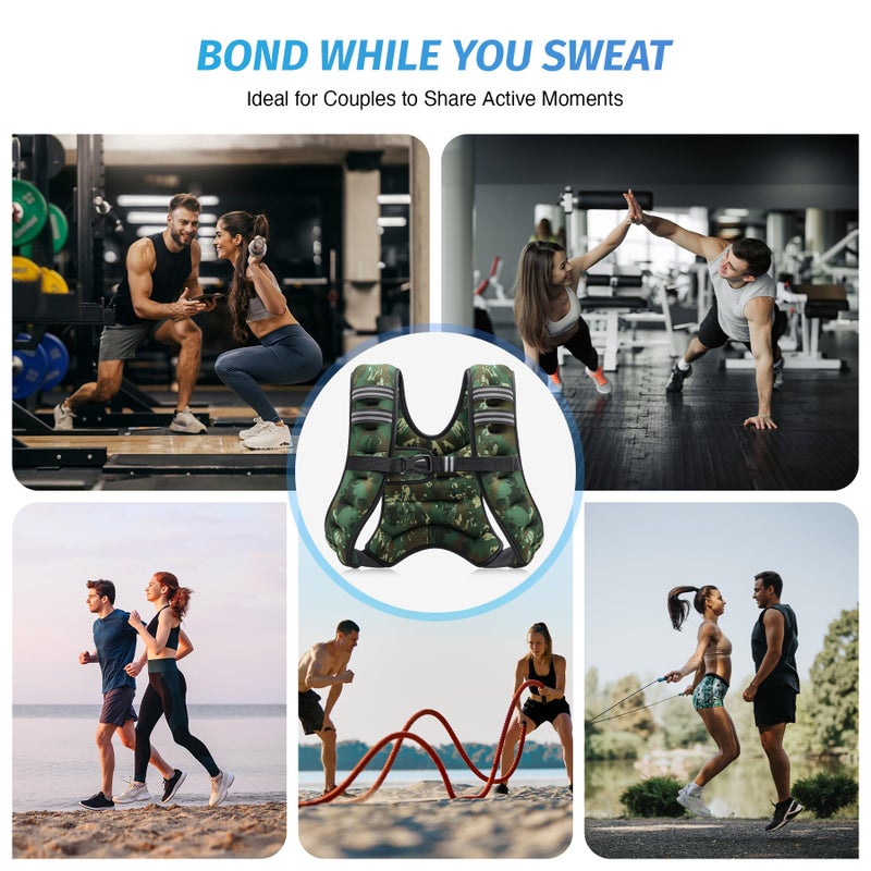ZELUS Weighted Vest, 6lb/8lb/12lb/16lb/20lb/25lb/30lb Weight Vest for Men Women with Storage Pocket Reflective Strips for Workout Strength Training Running Muscle Building, Green Camo (12 lb) - Image 4