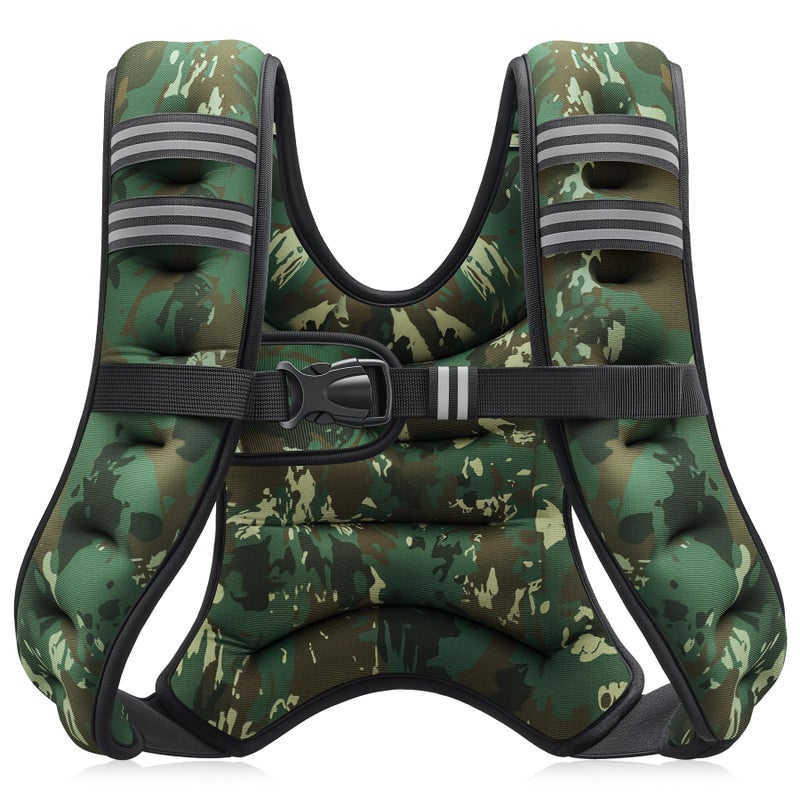 ZELUS Weighted Vest, 6lb/8lb/12lb/16lb/20lb/25lb/30lb Weight Vest for Men Women with Storage Pocket Reflective Strips for Workout Strength Training Running Muscle Building, Green Camo (12 lb) - Image 1