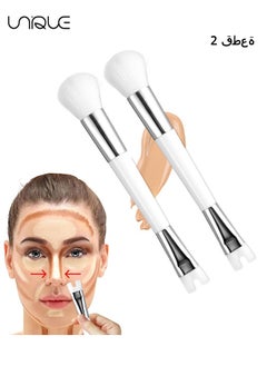2PCS Nose Contour Brushes, Contour Brush Nose U Shape Brush, Double Ended Makeup Brush Practical 2-in-1 Precision Duo Brush Buffing Brush for Defining Cheek Bones Easy Nose Contour (White)