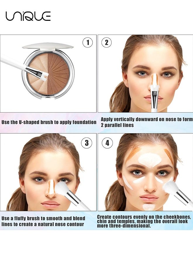 Unique - 2PCS Nose Contour Brushes, Contour Brush Nose U Shape Brush, Double Ended Makeup Brush Practical 2-in-1 Precision Duo Brush Buffing Brush for Defining Cheek Bones Easy Nose Contour (White) - Image 1