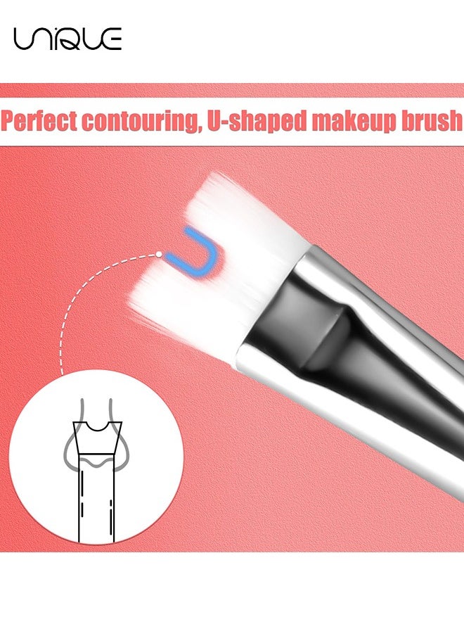 Unique - 2PCS Nose Contour Brushes, Contour Brush Nose U Shape Brush, Double Ended Makeup Brush Practical 2-in-1 Precision Duo Brush Buffing Brush for Defining Cheek Bones Easy Nose Contour (White) - Image 1