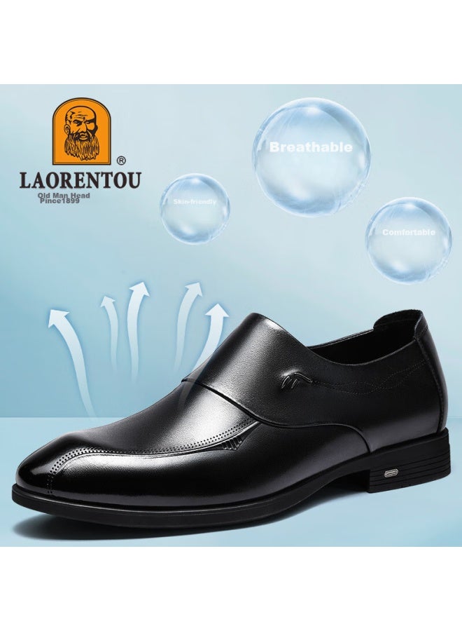 Laorentou Leather Shoes, Men's Casual Shoes, Spring And Autumn Breathable Top-grain Leather, Business Formal Shoes, Slip-on Fashionable British Style Men's Shoes, La12276, Black, Size 40 - Image 3