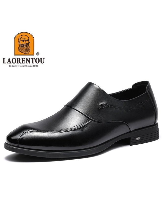 Laorentou Leather Shoes, Men's Casual Shoes, Spring And Autumn Breathable Top-grain Leather, Business Formal Shoes, Slip-on Fashionable British Style Men's Shoes, La12276, Black, Size 40 - Image 5
