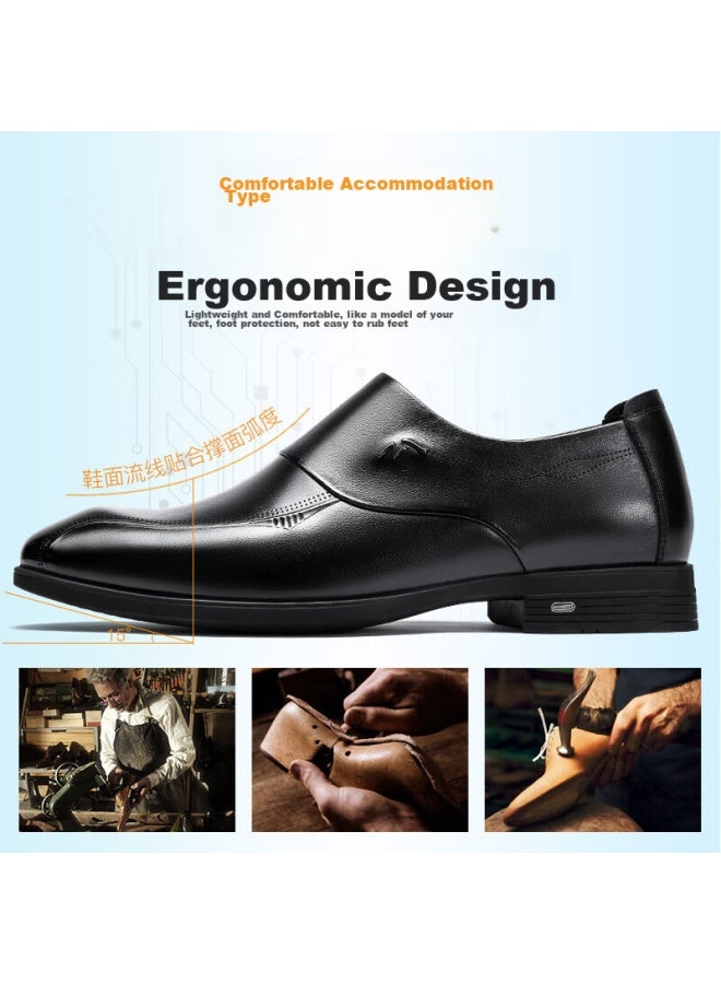 Laorentou Leather Shoes, Men's Casual Shoes, Spring And Autumn Breathable Top-grain Leather, Business Formal Shoes, Slip-on Fashionable British Style Men's Shoes, La12276, Black, Size 40 - Image 2