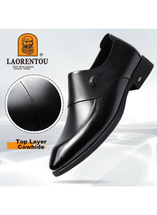 Laorentou Leather Shoes, Men's Casual Shoes, Spring And Autumn Breathable Top-grain Leather, Business Formal Shoes, Slip-on Fashionable British Style Men's Shoes, La12276, Black, Size 40 - Image 1