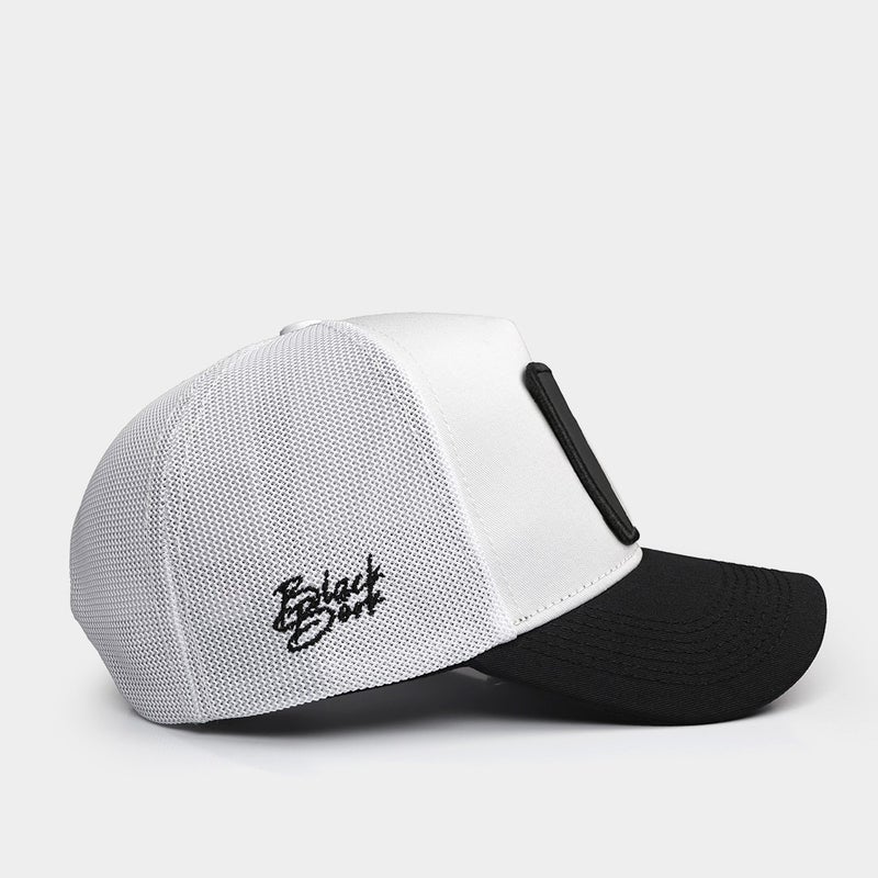 Black Börk V1 Trucker Wake Up - Unisex Black Peaked-White Hat with 3 Code Logo  - Image 2