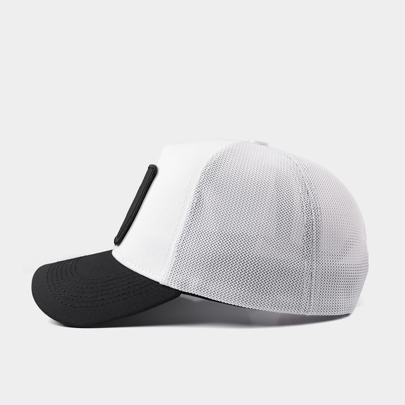 Black Börk V1 Trucker Wake Up - Unisex Black Peaked-White Hat with 3 Code Logo  - Image 4