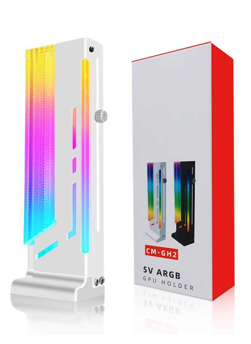 Captaintech ARGB 3-Pin GPU Support Bracket with Magnetic Base, Adjustable Height and Length, Graphics Card Holder with 5V LED Lighting (White) for Enhanced GPU Stability.  - Image 1