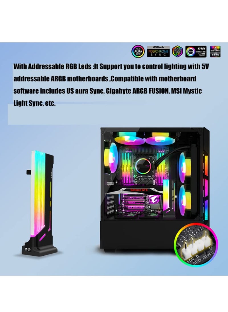 ARGB 3-Pin GPU Support Bracket with Magnetic Base, Adjustable Height and Length, Graphics Card Holder with 5V LED Lighting (White) for Enhanced GPU Stability.