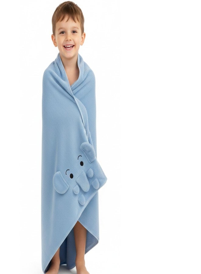 PAX PARROT Microfiber Baby Bath Towel Ultra Soft Quick Dry Baby Towel Lightweight Elephant Cartoon Print Towel for Boys & Girls (Blue Elephant) - Image 1