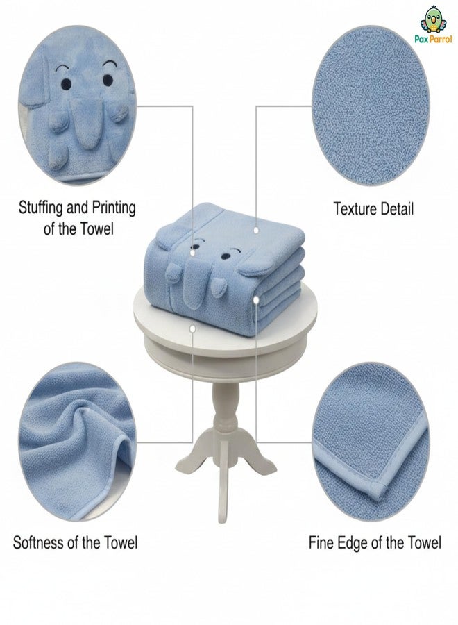 PAX PARROT Microfiber Baby Bath Towel Ultra Soft Quick Dry Baby Towel Lightweight Elephant Cartoon Print Towel for Boys & Girls (Blue Elephant) - Image 2