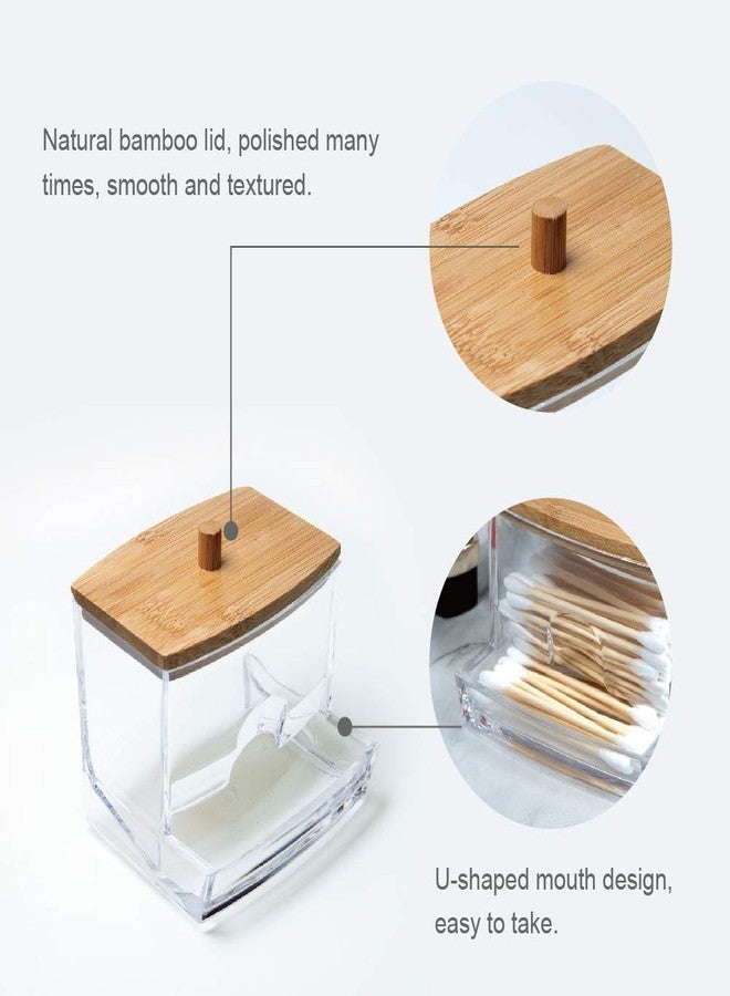 NAGU Acrylic Qtip Holder with Bamboo Lid, Clear Small Cotton Swab Dispenser, Plastic Ear Stick Swabs Holder, Square Toothpick Storage Container, Bathroom Countertop Decorative Storage Organizer - Image 3