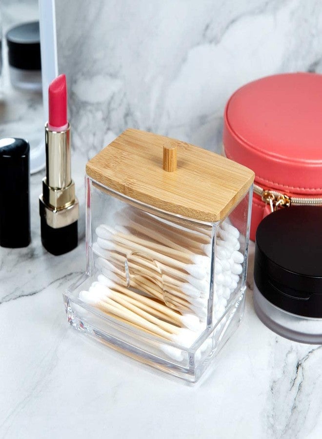 NAGU Acrylic Qtip Holder with Bamboo Lid, Clear Small Cotton Swab Dispenser, Plastic Ear Stick Swabs Holder, Square Toothpick Storage Container, Bathroom Countertop Decorative Storage Organizer - Image 5