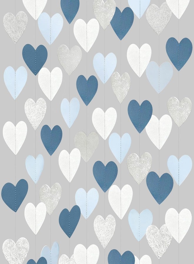pinkblume Silver Blue White Heart Party Decorations Dusty Blue Glitter Paper Silver White Love Heart Hanging Garland Streamer Banner for Birthday Baby Shower Valentines Day Anniversary Wedding Party Supplies - Image 1
