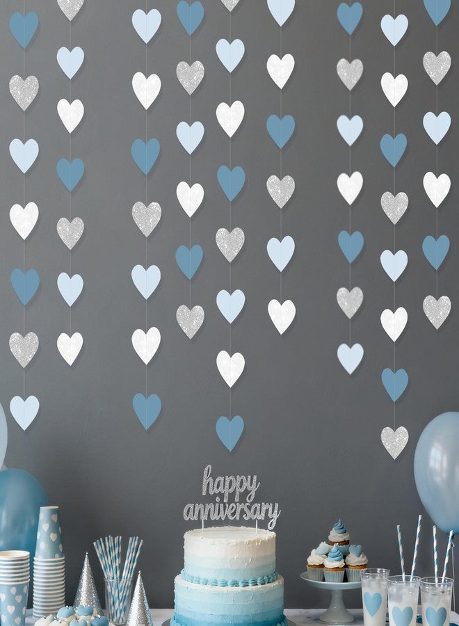 pinkblume Silver Blue White Heart Party Decorations Dusty Blue Glitter Paper Silver White Love Heart Hanging Garland Streamer Banner for Birthday Baby Shower Valentines Day Anniversary Wedding Party Supplies - Image 5