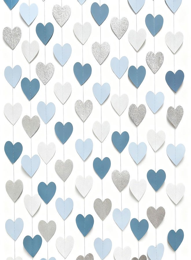 pinkblume Silver Blue White Heart Party Decorations Dusty Blue Glitter Paper Silver White Love Heart Hanging Garland Streamer Banner for Birthday Baby Shower Valentines Day Anniversary Wedding Party Supplies - Image 4