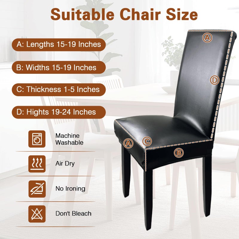 WUSOUPU Leather Chair Covers for Dining Chairs Set of 4, Super Stretch Waterproof Kitchen Chair Covers Thickened Washable Dining Chair Slipcovers Black Chair Seat Covers for Dining/Kitchen/Banquet - Image 3