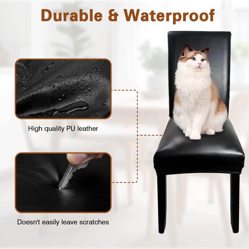 WUSOUPU Leather Chair Covers for Dining Chairs Set of 4, Super Stretch Waterproof Kitchen Chair Covers Thickened Washable Dining Chair Slipcovers Black Chair Seat Covers for Dining/Kitchen/Banquet - Image 5
