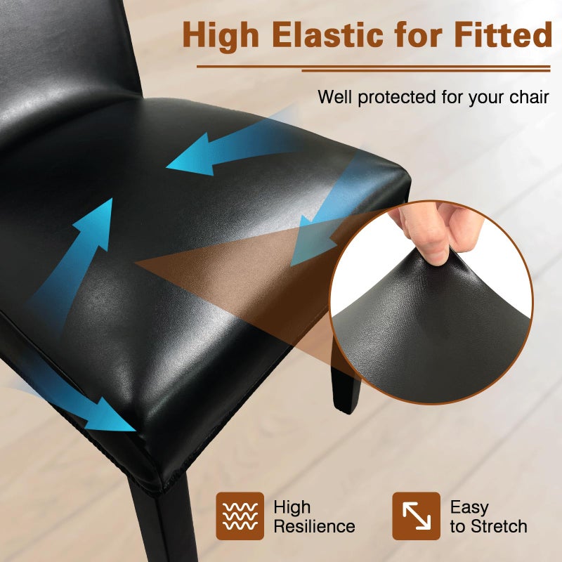 WUSOUPU Leather Chair Covers for Dining Chairs Set of 4, Super Stretch Waterproof Kitchen Chair Covers Thickened Washable Dining Chair Slipcovers Black Chair Seat Covers for Dining/Kitchen/Banquet - Image 4