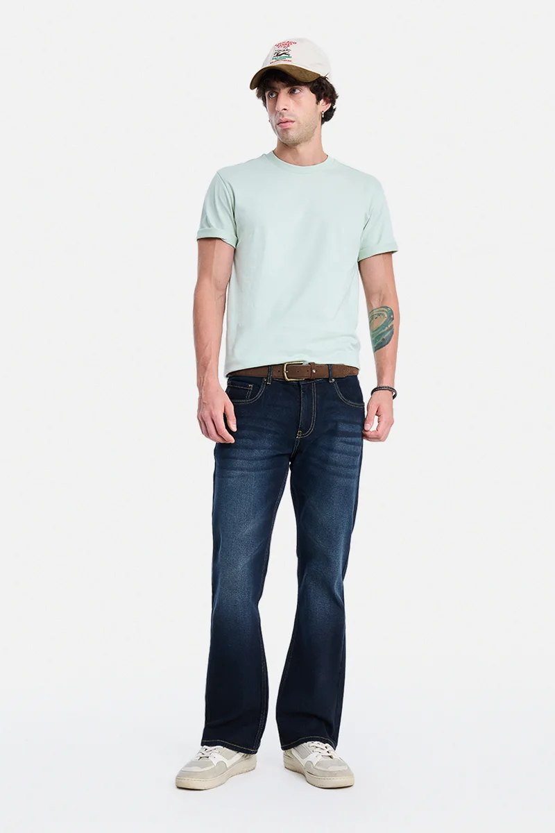 سنيتش Navy Blue Solid Flared Fit Casual Jeans