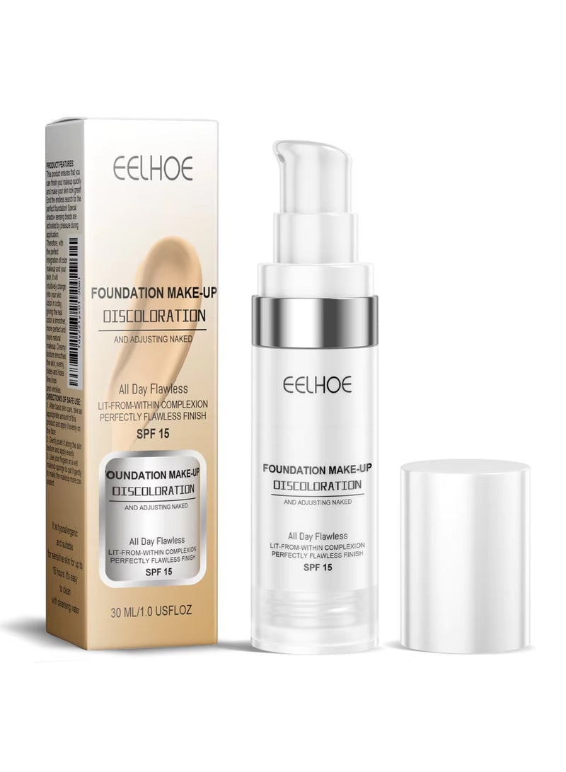 EELHOE Foundation Make-up Discolouration And Adjusting Naked Color Changing Foundation Moisturizing Concealer All Day Flawless Perfectly Flawless Finish Brighten Skin - Image 1