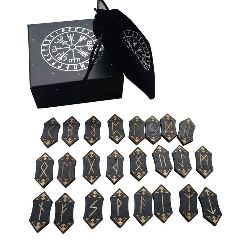 EMVANV Handmade Wooden Rune Divination Game Set Props Supermarket Board Game Family Nordic Handmade Woodcut Rune Stones Card Set with Dedicated Rune Storage Bag - Image 3