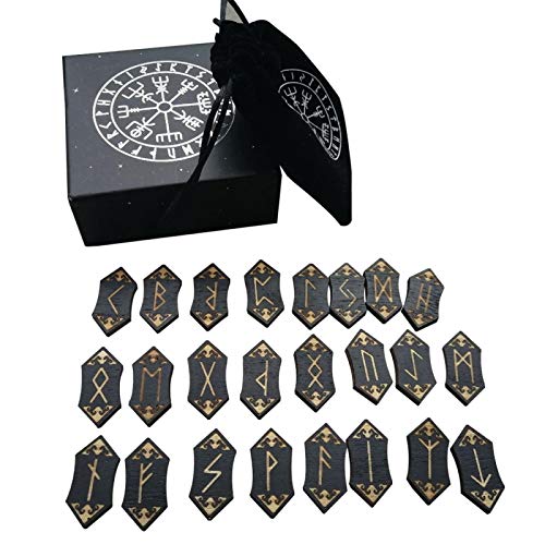 EMVANV Handmade Wooden Rune Divination Game Set Props Supermarket Board Game Family Nordic Handmade Woodcut Rune Stones Card Set with Dedicated Rune Storage Bag - Image 1