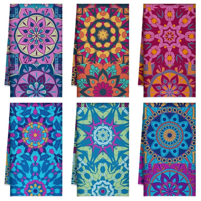 SET OF 6 MANDALA KITCHEN TOWELS ABSORBENT BOHO DISH TOWELS 24 X 16 INCHES MULTICOLOR HAND DISHCLOTHS MANDALA LOVER GIFTS FOR FARMHOUSE KITCHEN BATHROOM DECORATIONS