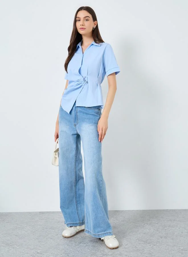 Take Two Take Two Solid Regular Fit Wrap Top