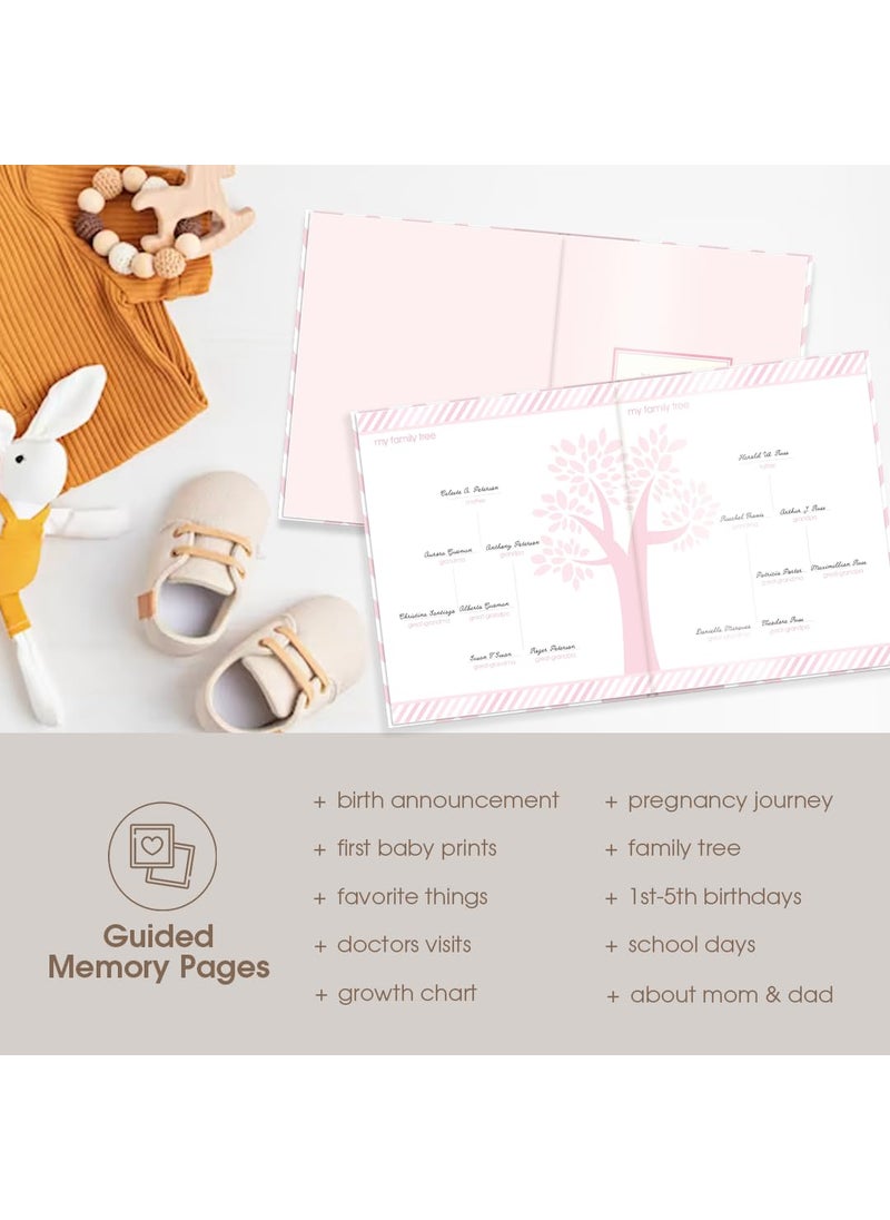 pearhead Pearhead Baby Memory Book First 5 Years Baby Milestone Book Pregnancy Journal Gender Neutral Newborn Keepsake With CleanTouch Ink Pad For Babys Handprint or Footprint Pink Chevron  - Image 5