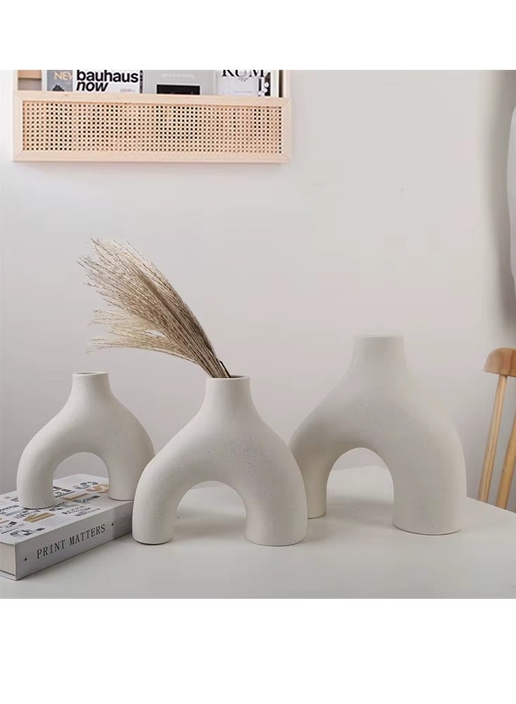 3 مزهرية، لون ابيض ، مزهرية ديكور، مزهرية سيراميك حديثة، مثالية لتخزين الزهور المجففة والزهور الطازجة، مزهرية زهور، غرفة المعيشة المزخرفة، غرفة النوم، 3 مقاسات - Image 1