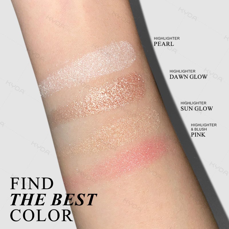 KYDA Face Highlighter Palette, High Glossy Face Illuminator Palette, Natural Glow Finish, Pearl Shimmer Smooth Baked Powder, Lasting Sparkling Rose Gold Highlighter Makeup-DAWN GLOW - Image 4