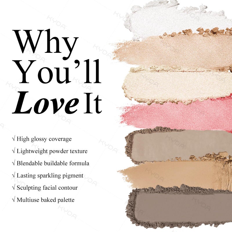 KYDA Face Highlighter Palette, High Glossy Face Illuminator Palette, Natural Glow Finish, Pearl Shimmer Smooth Baked Powder, Lasting Sparkling Rose Gold Highlighter Makeup-DAWN GLOW - Image 3