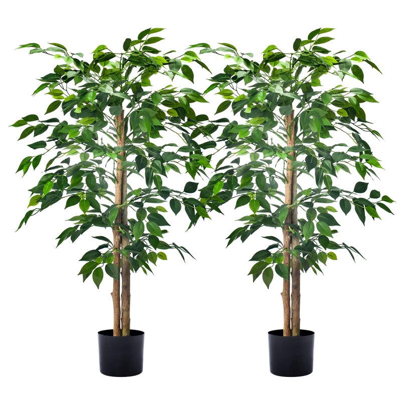 HAIHONG 2Packs 4FT Artificial Ficus Trees with Realistic Leaves and Natural Trunk Faux Ficus Tree with Sturdy Plastic Nursery Pot Fake Ficus Tree for Office Home Farmhouse for Indoor Outdoor Decor