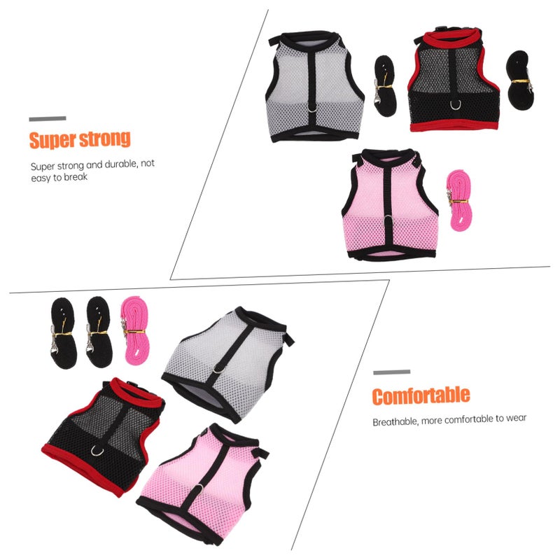 Small Pet Bunny Harness Leash Lightweight Breathable Mesh Vest For Rabbits Hamsters Ferrets Squirrels Pink Black Gray - Image 4