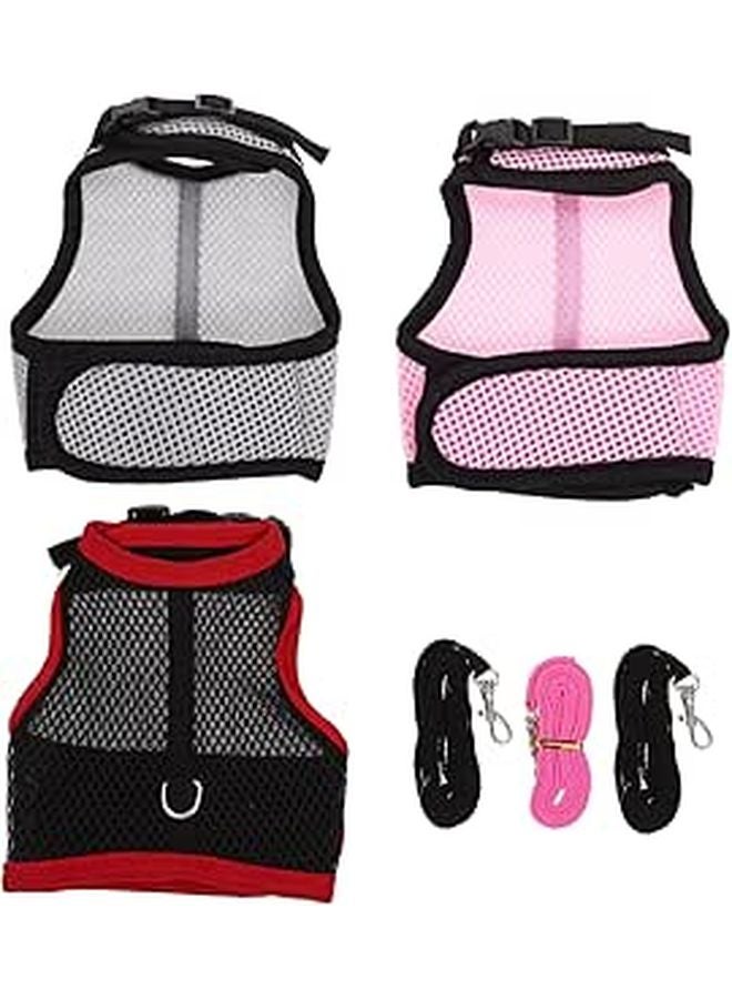 Small Pet Bunny Harness Leash Lightweight Breathable Mesh Vest For Rabbits Hamsters Ferrets Squirrels Pink Black Gray - Image 1
