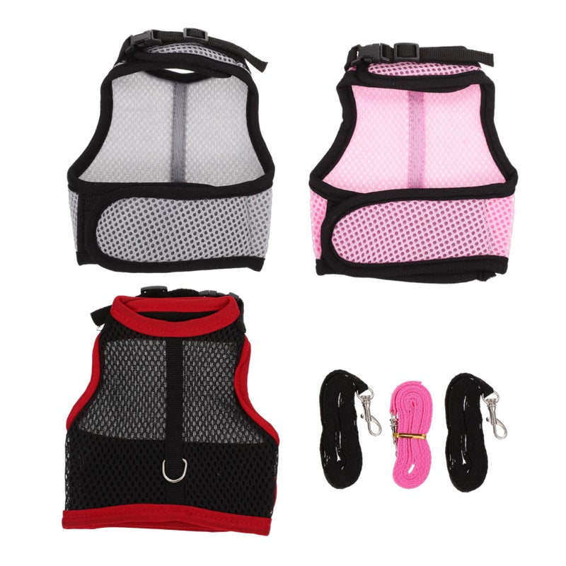 Small Pet Bunny Harness Leash Lightweight Breathable Mesh Vest For Rabbits Hamsters Ferrets Squirrels Pink Black Gray - Image 2