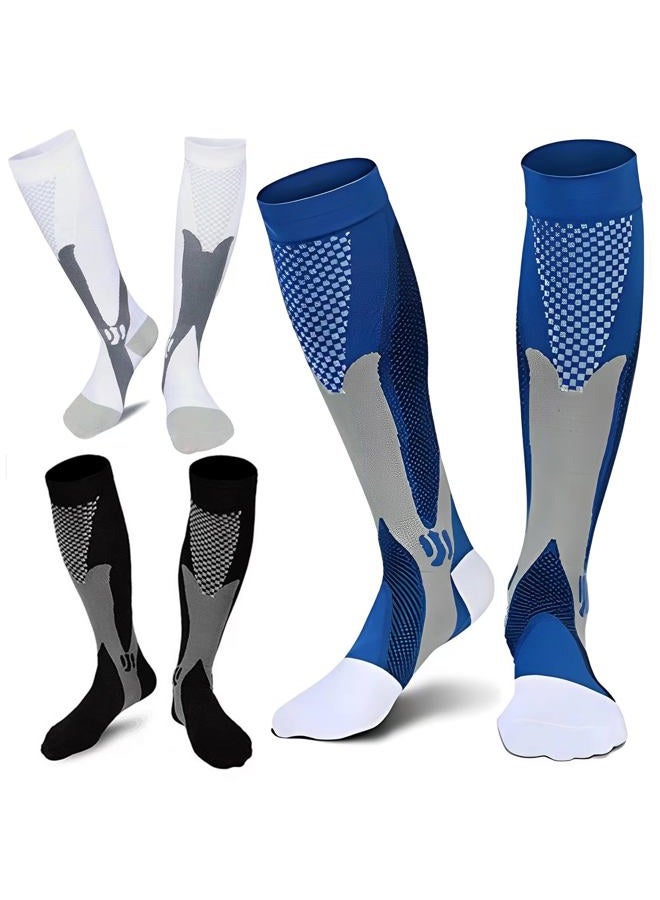ZFiSt 3 Pairs Medical&Althetic Compression Socks for Men, 20-30 mmHg Nursing Performance Socks for Edema, Diabetic, Varicose Veins,Shin Splints,Running Marathon (Blue+Black+White) - Image 1
