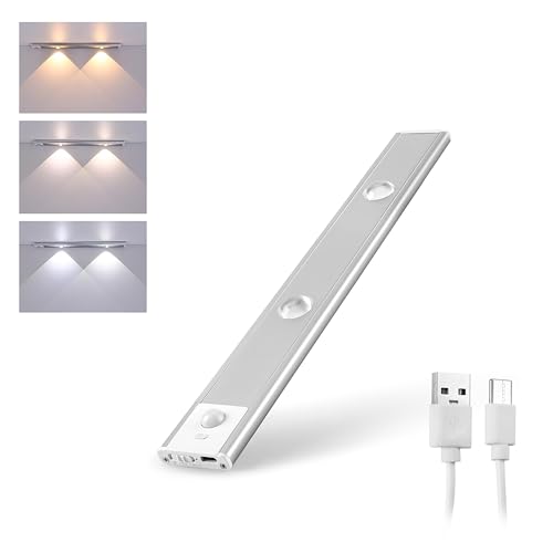 Gesto Silver 30 Cm Rechargeable Motion Sensor Led Light for Wardrobe – 3 Color Modes Magnetic Closet Light with Stepless Dimming for Under Counter| Under Cabinet Light,Kitchen Light,Cupboard Lights - Image 1