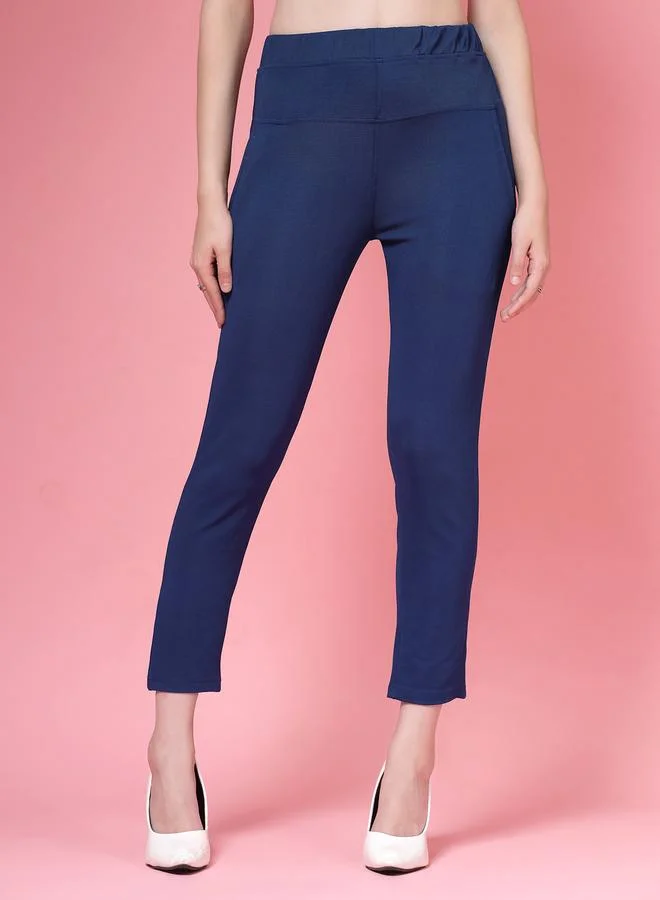 بوز PAUSE Women Blue Solid High-Rise Cropped Skinny Pants