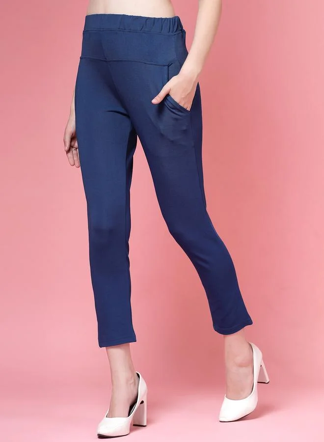 بوز PAUSE Women Blue Solid High-Rise Cropped Skinny Pants