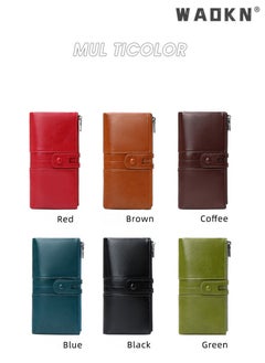 WAOKN Fashionable RFID Anti-theft Women's Long Wallet, Crafted from Oil Wax Leather with Double Zippers Design, Exuding Elegant Style(Black)  - Image 5