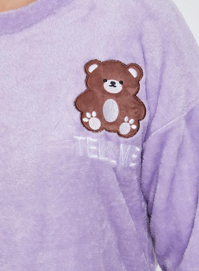 Styli Bear Patch Fleece T-Shirt and Pyjama Set - Image 4