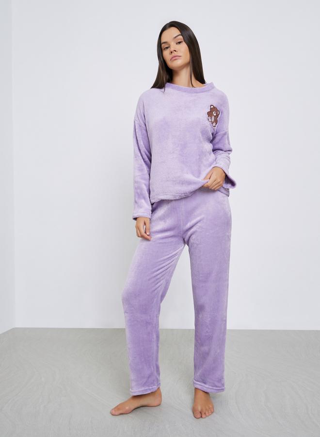 Styli Bear Patch Fleece T-Shirt and Pyjama Set - Image 2