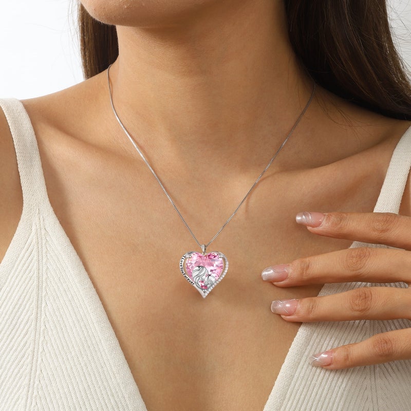 Juwaliy Women Heart Necklace for Mom Daughter 925 Sterling Silver Pink Tourmaline Birthstone Pendant Jewelry October Birthday Christmas Mothers Day Gift for Her - Image 5